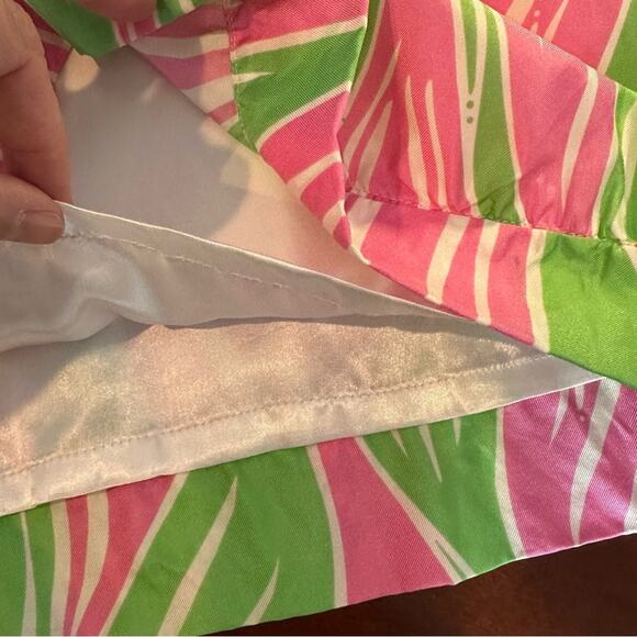 Lilly Pulitzer Silk Mini Dress Size 4 Pink Green Leaf Print Tie Short Sleeve - Picture 8 of 14